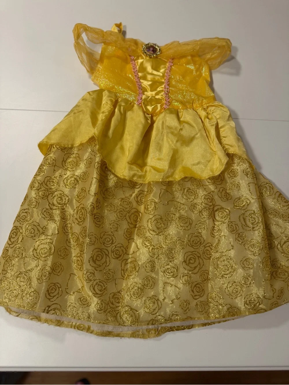 Disney Yellow Glitter Belle-Style Princess Costume Dress - SZ 4-6X - Picture 4 of 7
